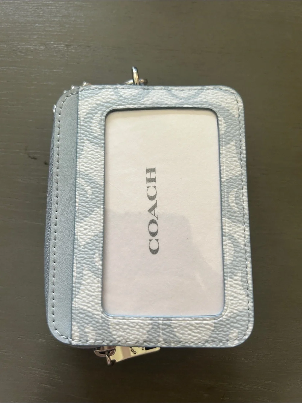 Coach Pale Blue Signature Card Case with Silver Hardware